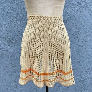 Vintage Crochet Apron in Beige and Orange Knit cottagecore